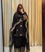 Black Color Embroidery And Sequence Work Fuax Georgrttr Salwar Suit
