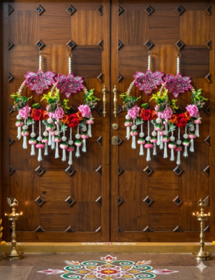 decorative lotus patch chudi with flower hanging perfect for home decor  handmade toran door hanging decor (pack of 2) 2