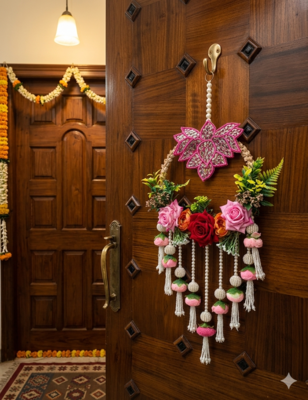 decorative lotus patch chudi with flower hanging perfect for home decor  handmade toran door hanging decor (pack of 2) 3