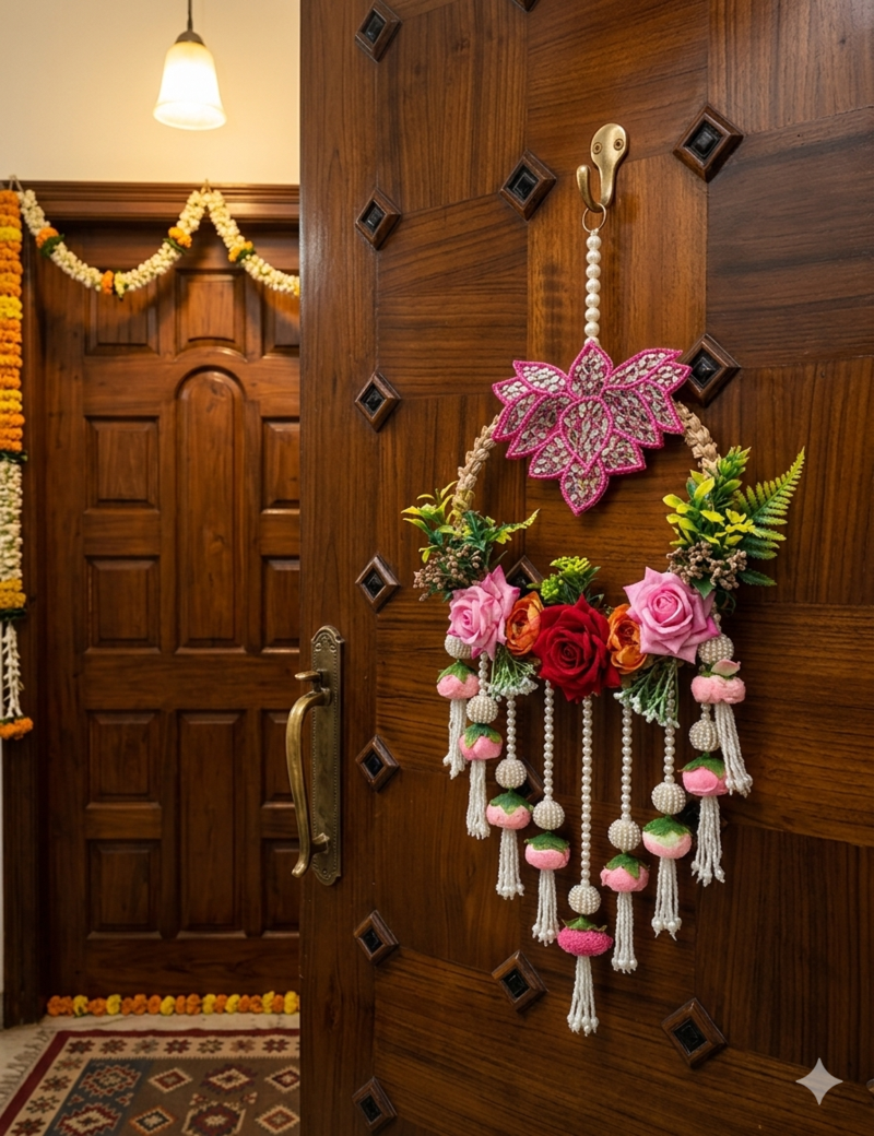 decorative lotus patch chudi with flower hanging perfect for home decor  handmade toran door hanging decor (pack of 2)