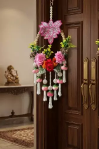 decorative lotus patch chudi with flower hanging perfect for home decor  handmade toran door hanging decor (pack of 2)
