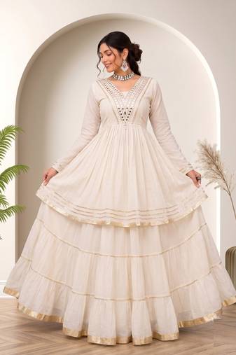 White mirror-work lace Cotton Navratri Lehenga Choli 