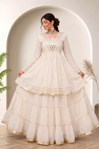 White mirror-work lace Cotton Navratri Lehenga Choli 