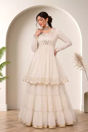 White mirror-work lace Cotton Navratri Lehenga Choli 