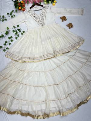 White mirror-work lace Cotton Navratri Lehenga Choli  4