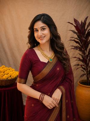 Maroon art silk blend banarasi jacquard motif work saree with unstitched blouse piece 5