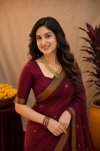 Maroon art silk blend banarasi jacquard motif work saree with unstitched blouse piece