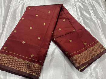 Maroon art silk blend banarasi jacquard motif work saree with unstitched blouse piece 7