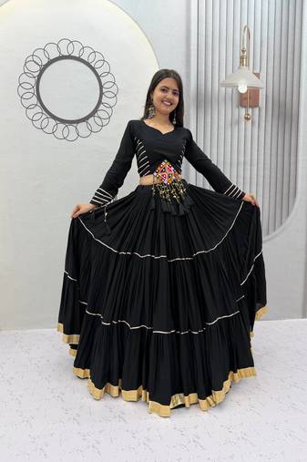 Black Color Gamthi Style Cotton Navratri Lahenga Choli Set