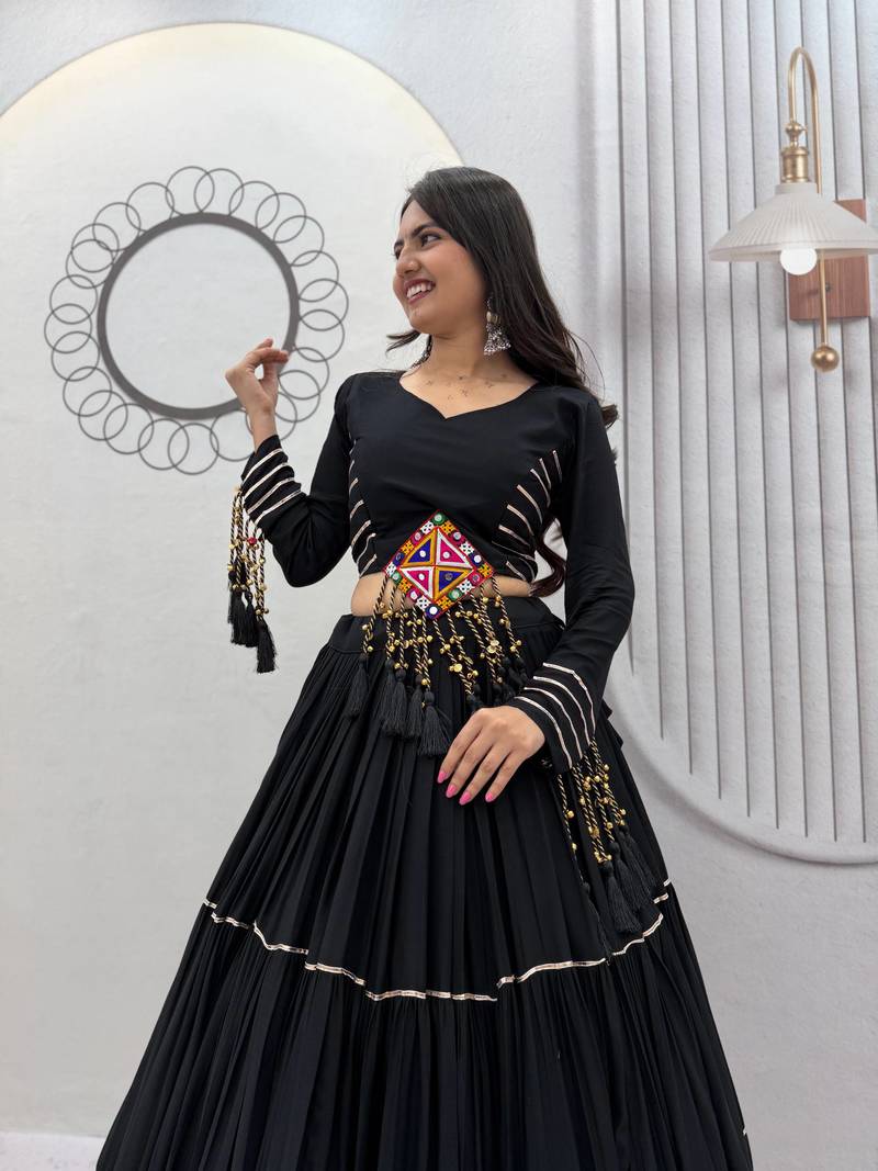 Black Color Gamthi Style Cotton Navratri Lahenga Choli Set