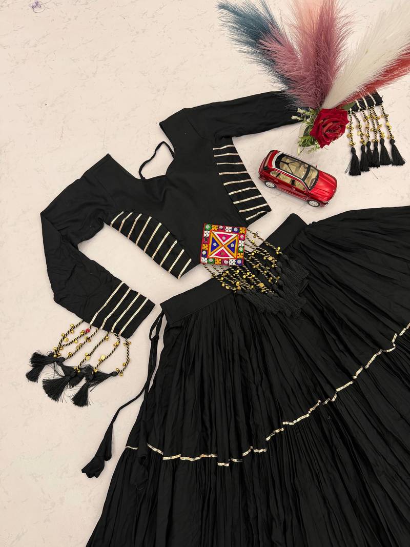 Black Color Gamthi Style Cotton Navratri Lahenga Choli Set