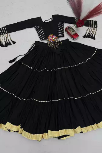 Black Color Gamthi Style Cotton Navratri Lahenga Choli Set