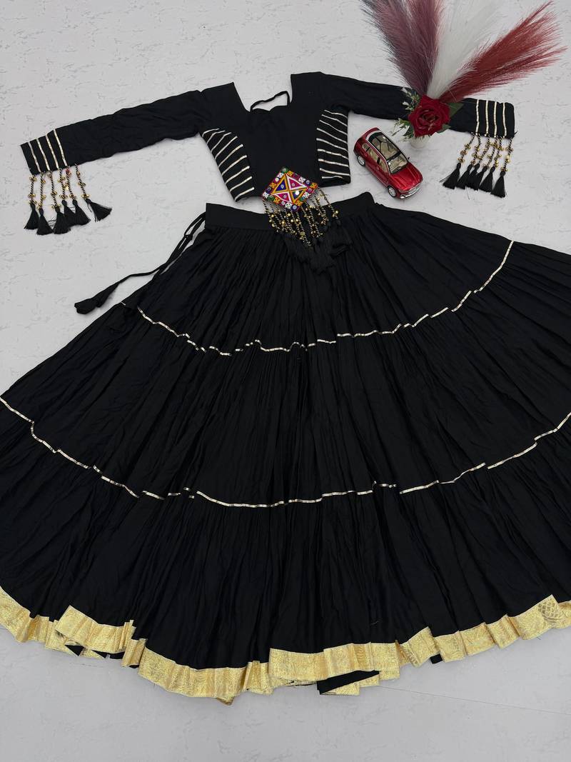 Black Color Gamthi Style Cotton Navratri Lahenga Choli Set