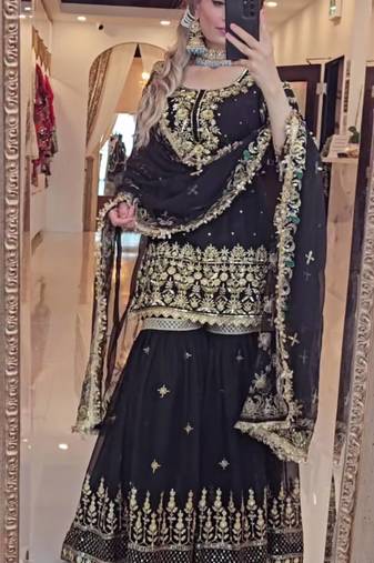 Black Color Sequence And Embroidery Work  faux Georgette Salwar Suit