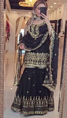 Black Color Sequence And Embroidery Work  faux Georgette Salwar Suit 1