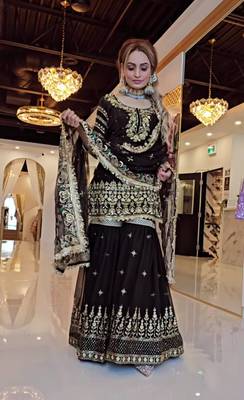 Black Color Sequence And Embroidery Work  faux Georgette Salwar Suit 2