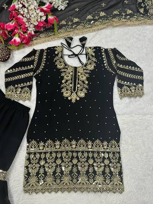 Black Color Sequence And Embroidery Work  faux Georgette Salwar Suit 3