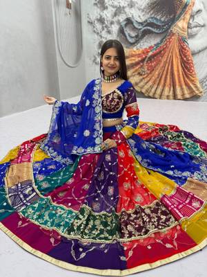Multi Embroidery Thread & Sequin Work Fox Georgette Navratri Lahenga Choli Set 2