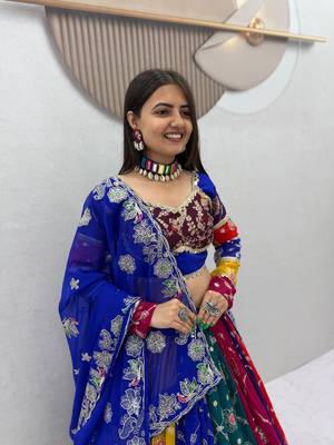 Multi Embroidery Thread & Sequin Work Fox Georgette Navratri Lahenga Choli Set 3