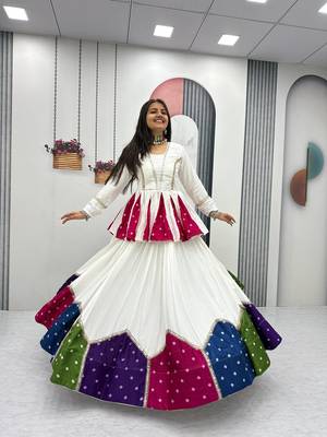 White Silver Lace Cotton Navratri Lahenga Choli Set 1