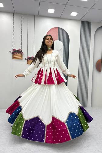 White Silver Lace Cotton Navratri Lahenga Choli Set