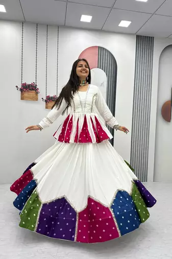 White Silver Lace Cotton Navratri Lahenga Choli Set
