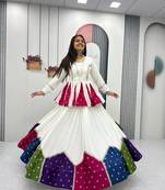 White Silver Lace Cotton Navratri Lahenga Choli Set