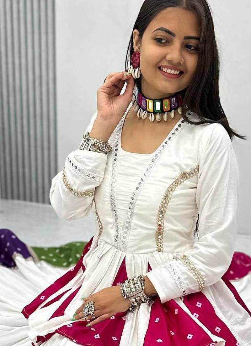White Silver Lace Cotton Navratri Lahenga Choli Set