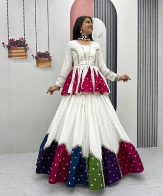 White Silver Lace Cotton Navratri Lahenga Choli Set 3