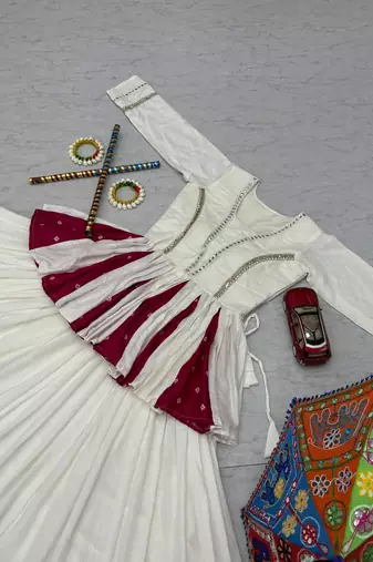 White Silver Lace Cotton Navratri Lahenga Choli Set