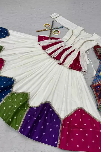 White Silver Lace Cotton Navratri Lahenga Choli Set