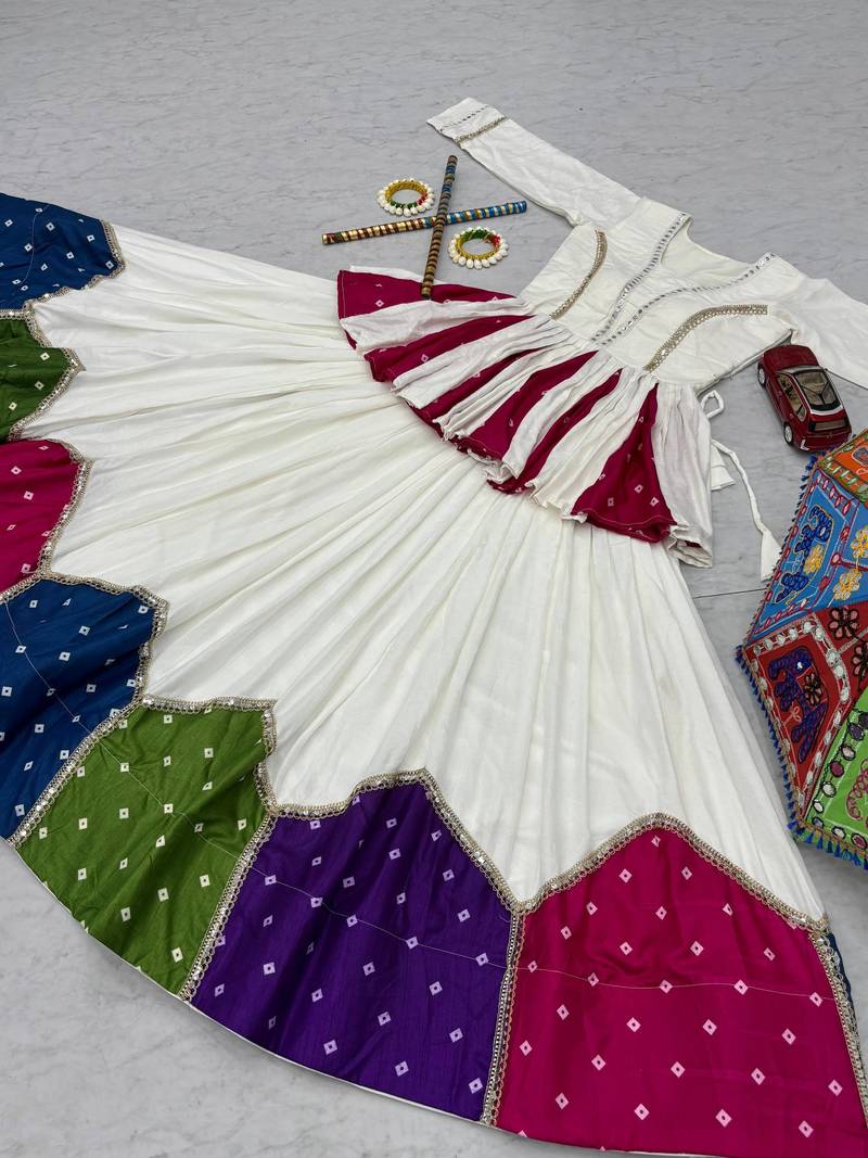 White Silver Lace Cotton Navratri Lahenga Choli Set
