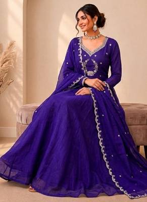 Purple Color Embroidery Work and Sequins Silk Blend Salwar Suit 1