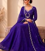Purple Color Embroidery Work and Sequins Silk Blend Salwar Suit
