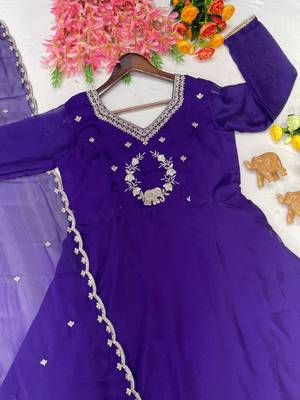 Purple Color Embroidery Work and Sequins Silk Blend Salwar Suit 3