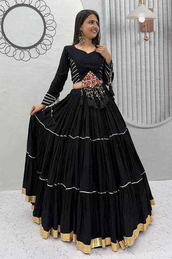 Chaniya choli for navratri Black Cotton with Traditional Mirror Work
