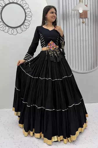 Chaniya choli for navratri Black Cotton with Traditional Mirror Work