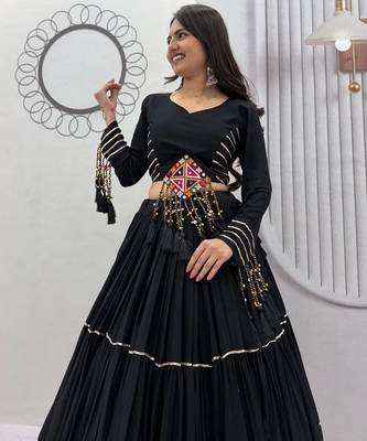 Chaniya choli for navratri Black Cotton with Traditional Mirror Work 2