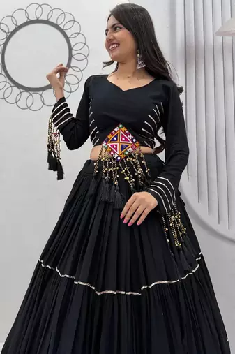 Chaniya choli for navratri Black Cotton with Traditional Mirror Work