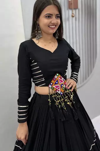 Chaniya choli for navratri Black Cotton with Traditional Mirror Work