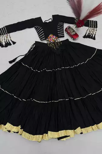 Chaniya choli for navratri Black Cotton with Traditional Mirror Work