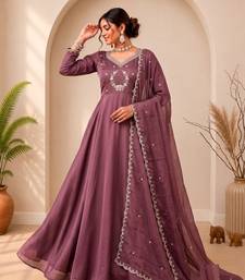 Onion Pink Color Embroidery Work and Sequins Silk Blend Salwar Suit