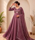Onion Pink Color Embroidery Work and Sequins Silk Blend Salwar Suit
