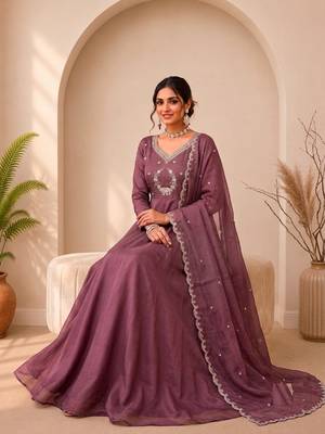 Onion Pink Color Embroidery Work and Sequins Silk Blend Salwar Suit 2