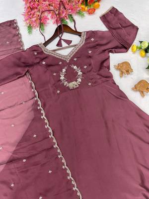 Onion Pink Color Embroidery Work and Sequins Silk Blend Salwar Suit 3