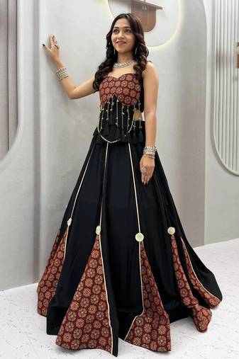 Black Ajarak Print Navaratri Lehenga Choli
