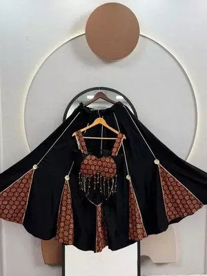 Black Ajarak Print Navaratri Lehenga Choli 4