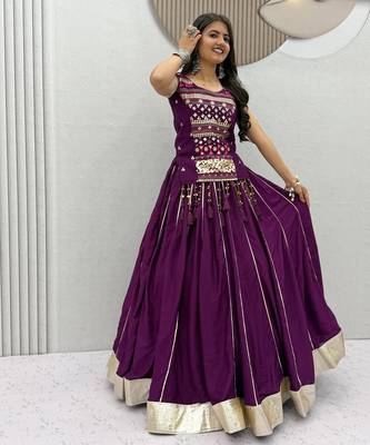 Purple Mirror Work Pure Cotton Lehenga Choli Set with Ribbon Work 2