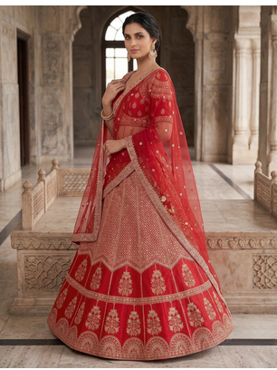 Red Bridal Lehenga Choli for Women with Heavy Embroidery & Dupatta 2