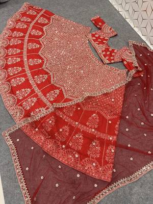 Red Bridal Lehenga Choli for Women with Heavy Embroidery & Dupatta 4